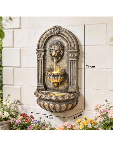 Outsunny Wall-Mounted Water Fountain, 3-Tier Cascading Waterfall with LED Lights and Adjustable Flow for Patio, Rustic Brown