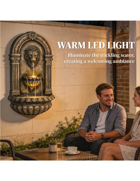 Outsunny Wall-Mounted Water Fountain, 3-Tier Cascading Waterfall with LED Lights and Adjustable Flow for Patio, Rustic Brown - pic 200973 | FastDaddyshop