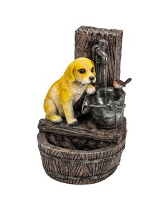 Outsunny Garden Water Feature with 3-Tier Rustic Puppy Design, Freestanding Resin with LED Lights, Adjustable Flow, Rustic Brown