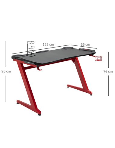 HOMCOM Ergonomic Gaming Desk, Racing Table, with Headphone Hook and Cup Holder, Black-Red