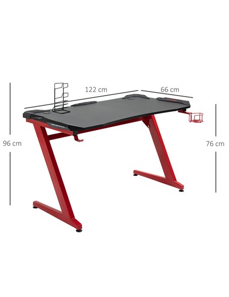HOMCOM Ergonomic Gaming Desk, Racing Table, with Headphone Hook and Cup Holder, Black-Red - pic 20098 | FastDaddyshop