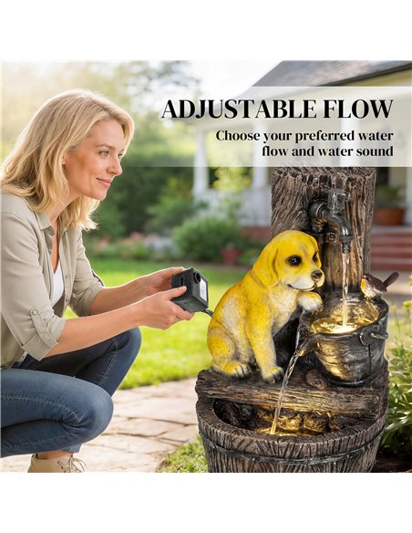 Outsunny Garden Water Feature with 3-Tier Rustic Puppy Design, Freestanding Resin with LED Lights, Adjustable Flow, Rustic Brown - pic 200983 | FastDaddyshop