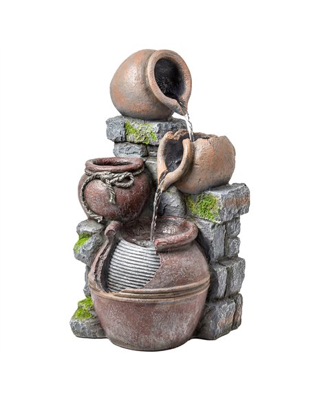 Outsunny Outdoor Fountain with 4-Tier Rustic Pots & Planter, Garden Fountain with LED Lights, Rustic Brown - pic 200987 | FastDaddyshop