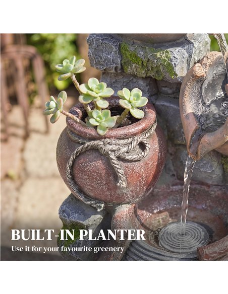 Outsunny Outdoor Fountain with 4-Tier Rustic Pots & Planter, Garden Fountain with LED Lights, Rustic Brown - pic 200991 | FastDaddyshop