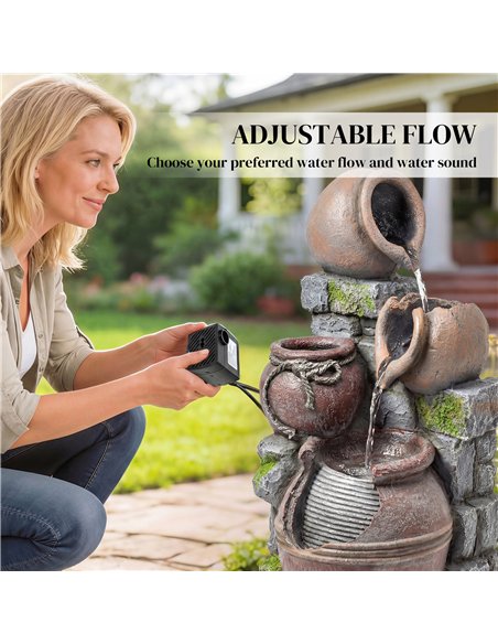 Outsunny Outdoor Fountain with 4-Tier Rustic Pots & Planter, Garden Fountain with LED Lights, Rustic Brown - pic 200993 | FastDaddyshop