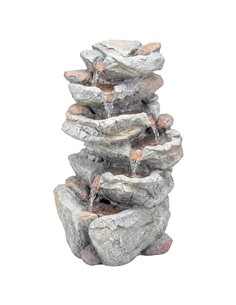 Outsunny Outdoor Water Fountain with 6-Tier Rock Style, Cascading Waterfall Feature with LED Lights, Adjustable Flow, Grey