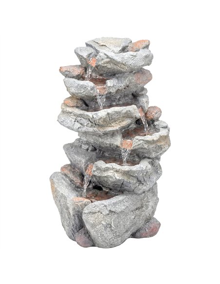 Outsunny Outdoor Water Fountain with 6-Tier Rock Style, Cascading Waterfall Feature with LED Lights, Adjustable Flow, Grey - pic 200996 | FastDaddyshop