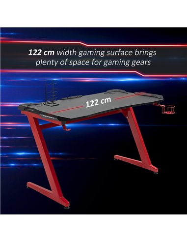 HOMCOM Ergonomic Gaming Desk, Racing Table, with Headphone Hook and Cup Holder, Black-Red