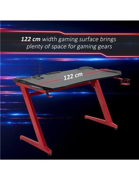 HOMCOM Ergonomic Gaming Desk, Racing Table, with Headphone Hook and Cup Holder, Black-Red - pic 20100 | FastDaddyshop