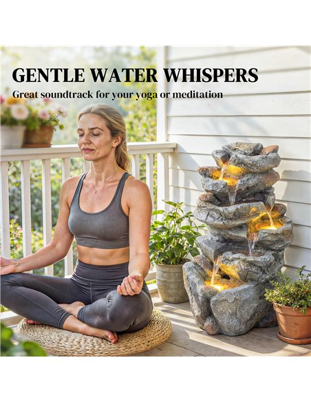 Outsunny Outdoor Water Fountain with 6-Tier Rock Style, Cascading Waterfall Feature with LED Lights, Adjustable Flow, Grey - pic 201002 | FastDaddyshop