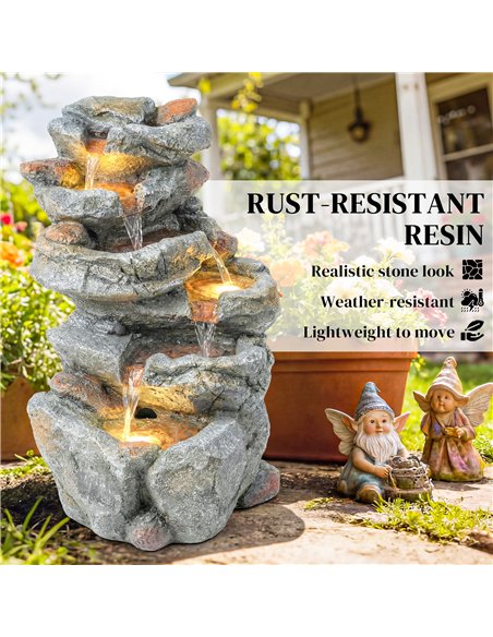 Outsunny Outdoor Water Fountain with 6-Tier Rock Style, Cascading Waterfall Feature with LED Lights, Adjustable Flow, Grey - pic 201003 | FastDaddyshop