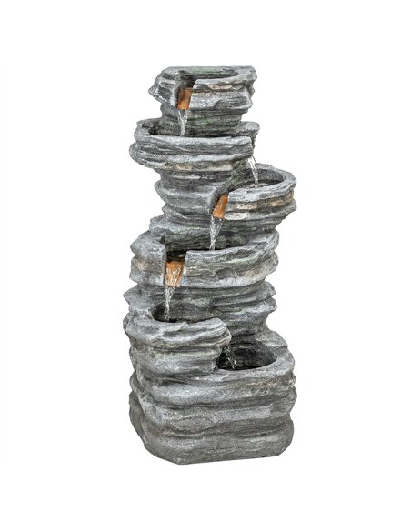 Outsunny Outdoor Fountain, 6-Tier Cascading Waterfall Feature with LED Lights, Resin Freestanding Garden Fountain, Grey - pic 201005 | FastDaddyshop