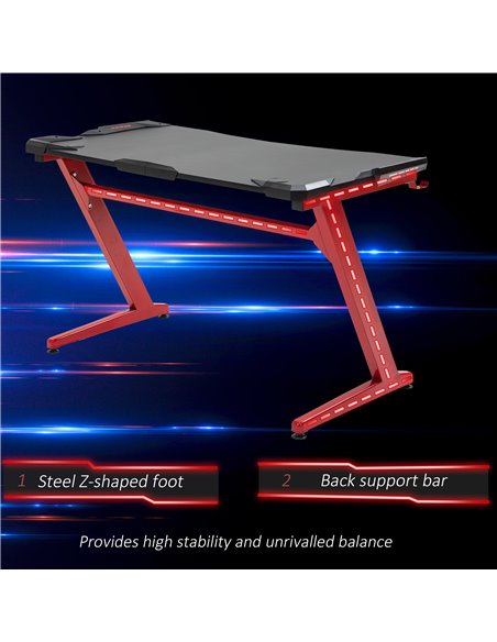 HOMCOM Ergonomic Gaming Desk, Racing Table, with Headphone Hook and Cup Holder, Black-Red - pic 20101 | FastDaddyshop