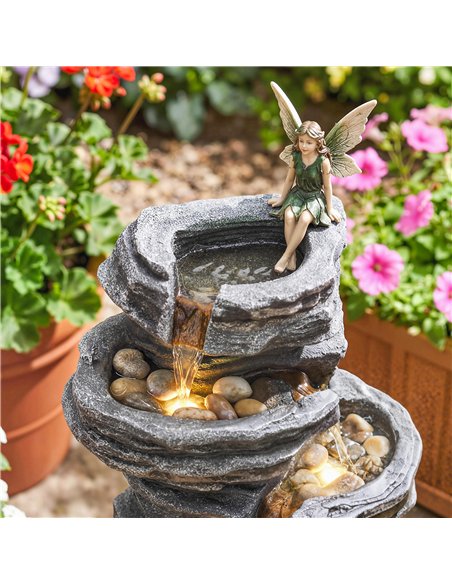 Outsunny Outdoor Fountain, 6-Tier Cascading Waterfall Feature with LED Lights, Resin Freestanding Garden Fountain, Grey - pic 201012 | FastDaddyshop