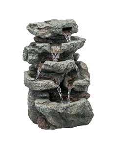 Outsunny Outdoor Fountain with 6-Tier Rock Design, Waterfall Feature with LED Lights, Resin Freestanding Garden Fountain, Grey