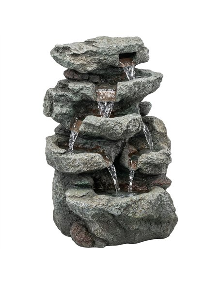 Outsunny Outdoor Fountain with 6-Tier Rock Design, Waterfall Feature with LED Lights, Resin Freestanding Garden Fountain, Grey - pic 201014 | FastDaddyshop