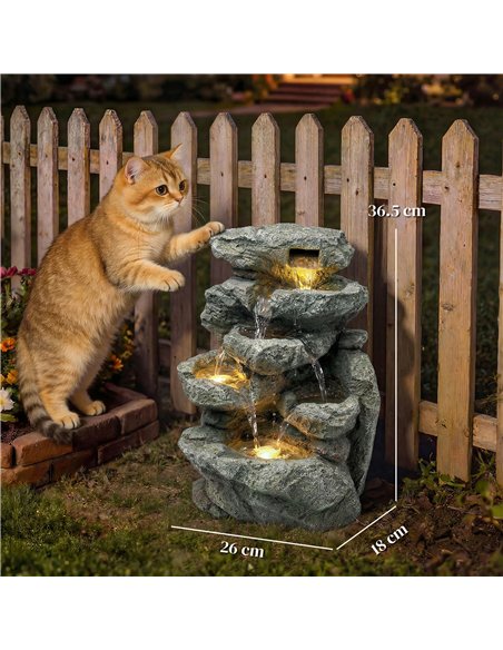 Outsunny Outdoor Fountain with 6-Tier Rock Design, Waterfall Feature with LED Lights, Resin Freestanding Garden Fountain, Grey - pic 201016 | FastDaddyshop