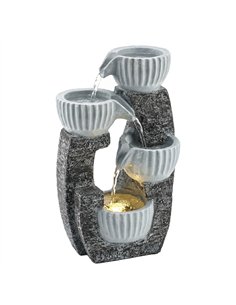 Outsunny 4-Tier Bowl Water Feature, Indoor Outdoor Garden Water Fountain with Pump and LED Lights, Resin Cascading Waterfall
