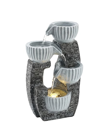 Outsunny 4-Tier Bowl Water Feature, Indoor Outdoor Garden Water Fountain with Pump and LED Lights, Resin Cascading Waterfall - pic 201023 | FastDaddyshop