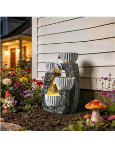 Outsunny 4-Tier Bowl Water Feature, Indoor Outdoor Garden Water Fountain with Pump and LED Lights, Resin Cascading Waterfall 2