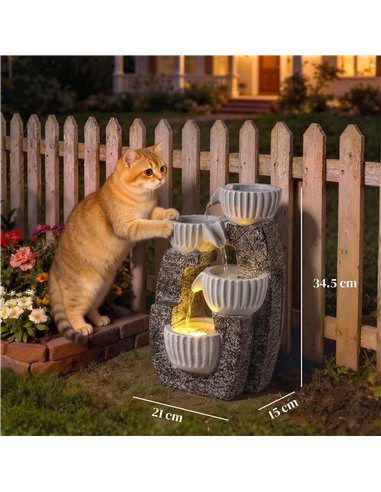 Outsunny 4-Tier Bowl Water Feature, Indoor Outdoor Garden Water Fountain with Pump and LED Lights, Resin Cascading Waterfall