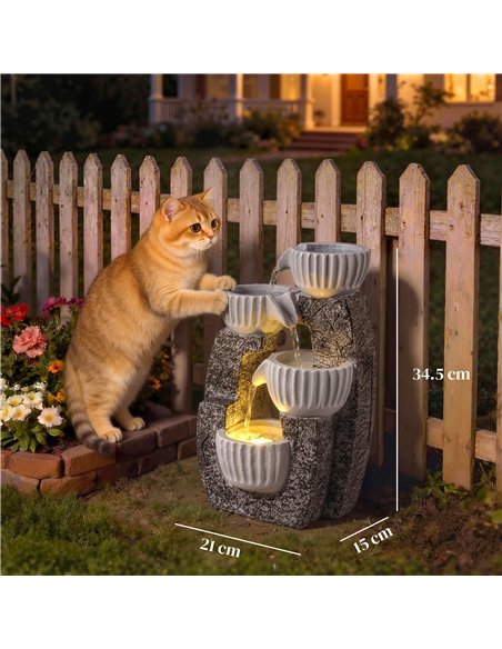 Outsunny 4-Tier Bowl Water Feature, Indoor Outdoor Garden Water Fountain with Pump and LED Lights, Resin Cascading Waterfall - pic 201025 | FastDaddyshop
