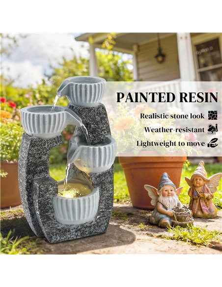Outsunny 4-Tier Bowl Water Feature, Indoor Outdoor Garden Water Fountain with Pump and LED Lights, Resin Cascading Waterfall - pic 201026 | FastDaddyshop