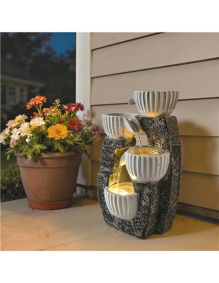 Outsunny 4-Tier Bowl Water Feature, Indoor Outdoor Garden Water Fountain with Pump and LED Lights, Resin Cascading Waterfall - pic 201031 | FastDaddyshop