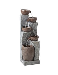Outsunny Outdoor Fountain with 5-Tier, Garden Fountain with LED Lights, Adjustable Flow, Grey and Rustic Brown