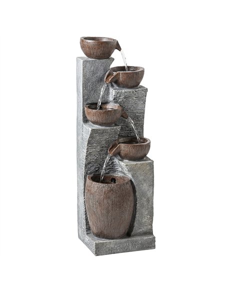 Outsunny Outdoor Fountain with 5-Tier, Garden Fountain with LED Lights, Adjustable Flow, Grey and Rustic Brown - pic 201032 | FastDaddyshop