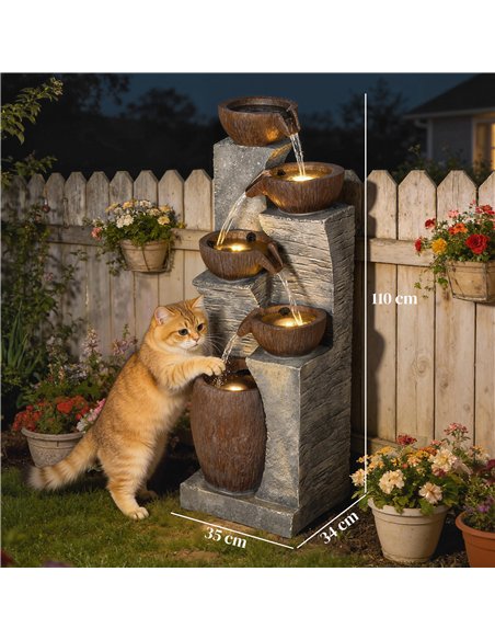 Outsunny Outdoor Fountain with 5-Tier, Garden Fountain with LED Lights, Adjustable Flow, Grey and Rustic Brown - pic 201034 | FastDaddyshop