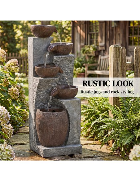 Outsunny Outdoor Fountain with 5-Tier, Garden Fountain with LED Lights, Adjustable Flow, Grey and Rustic Brown - pic 201035 | FastDaddyshop