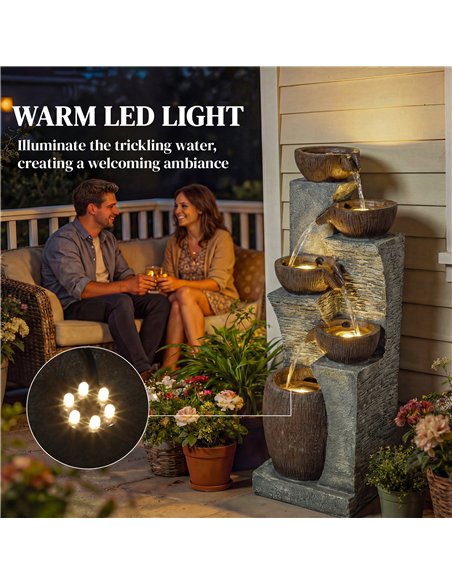 Outsunny Outdoor Fountain with 5-Tier, Garden Fountain with LED Lights, Adjustable Flow, Grey and Rustic Brown - pic 201036 | FastDaddyshop