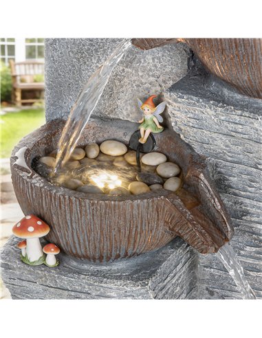 Outsunny Outdoor Fountain with 5-Tier, Garden Fountain with LED Lights, Adjustable Flow, Grey and Rustic Brown