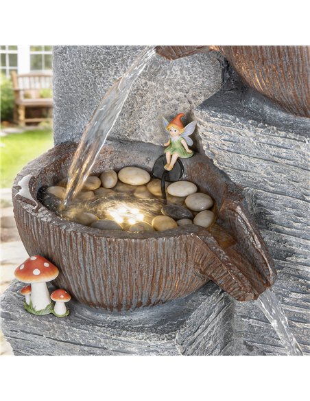 Outsunny Outdoor Fountain with 5-Tier, Garden Fountain with LED Lights, Adjustable Flow, Grey and Rustic Brown - pic 201039 | FastDaddyshop