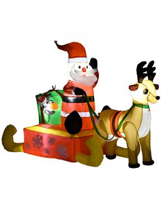 HOMCOM 4ft Christmas Inflatable Santa Claus Sledge Sleigh Reindeer Blow Up Decoration Xmas Décor for Garden