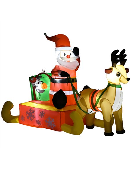 HOMCOM 4ft Christmas Inflatable Santa Claus Sledge Sleigh Reindeer Blow Up Decoration Xmas Décor for Garden - pic 201050 | FastDaddyshop