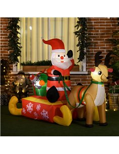 HOMCOM 4ft Christmas Inflatable Santa Claus Sledge Sleigh Reindeer Blow Up Decoration Xmas Décor for Garden 2