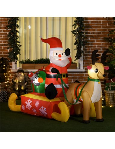 HOMCOM 4ft Christmas Inflatable Santa Claus Sledge Sleigh Reindeer Blow Up Decoration Xmas Décor for Garden