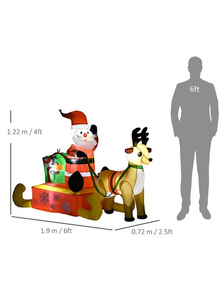 HOMCOM 4ft Christmas Inflatable Santa Claus Sledge Sleigh Reindeer Blow Up Decoration Xmas Décor for Garden - pic 201052 | FastDaddyshop