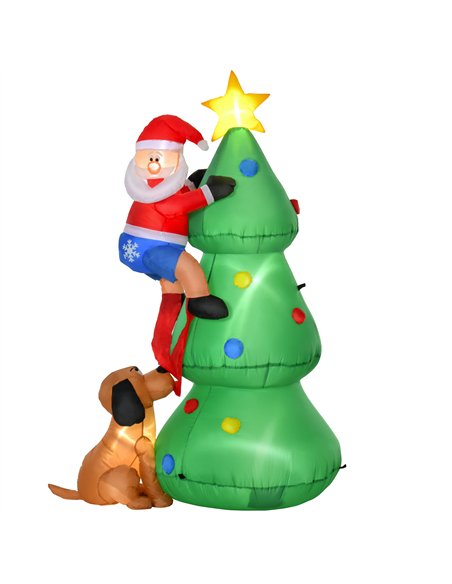 HOMCOM 6ft Inflatable Christmas Tree, LED Lighted with Santa Claus Dog for Home Indoor Outdoor Garden Lawn Decoration Party Prop - pic 201059 | FastDaddyshop