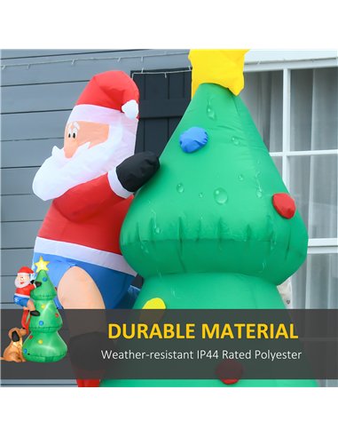 HOMCOM 6ft Inflatable Christmas Tree, LED Lighted with Santa Claus Dog for Home Indoor Outdoor Garden Lawn Decoration Party Prop