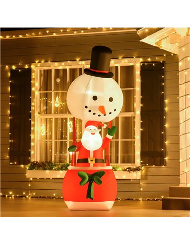 HOMCOM 8ft Christmas Inflatable Decoration with Santa Claus on Snowman Hot Air Balloon, Blow Up Xmas Decor for Outdoor ​Indoor