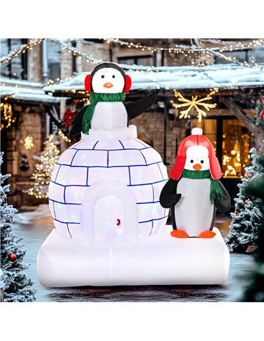 HOMCOM 5ft Christmas Inflatable Two Penguins Wearing a Scarf with Ice House Blow Up Decor Home Indoors with Built-in LED Lights 