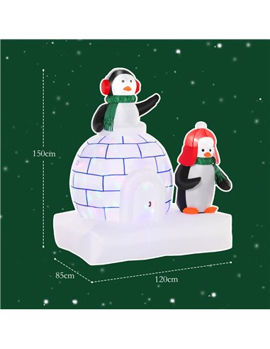 HOMCOM 5ft Christmas Inflatable Two Penguins Wearing a Scarf with Ice House Blow Up Decor Home Indoors with Built-in LED Lights 
