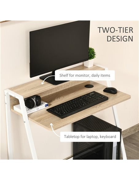 HOMCOM Writing Desk Computer Table Home Office PC Laptop Workstation Storage Shelf Color White and Oak - pic 20108 | FastDaddyshop