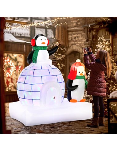 HOMCOM 5ft Christmas Inflatable Two Penguins Wearing a Scarf with Ice House Blow Up Decor Home Indoors with Built-in LED Lights 