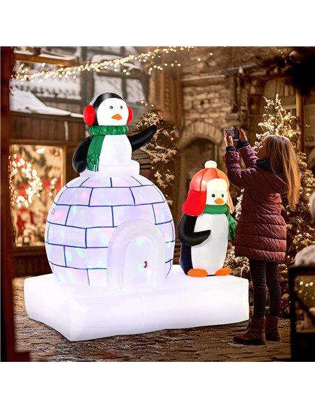 HOMCOM 5ft Christmas Inflatable Two Penguins Wearing a Scarf with Ice House Blow Up Decor Home Indoors with Built-in LED Lights  - pic 201084 | FastDaddyshop