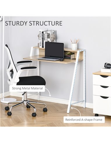 HOMCOM Writing Desk Computer Table Home Office PC Laptop Workstation Storage Shelf Color White and Oak