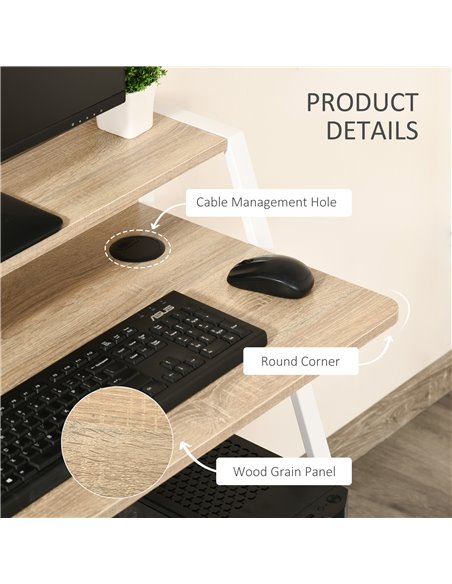 HOMCOM Writing Desk Computer Table Home Office PC Laptop Workstation Storage Shelf Color White and Oak - pic 20110 | FastDaddyshop